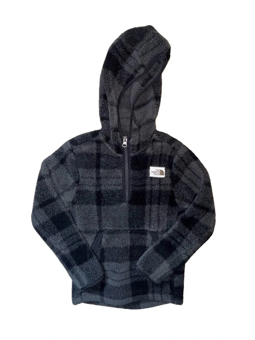 The North Face Kids Black Plaid Hooded Fleece Pullover